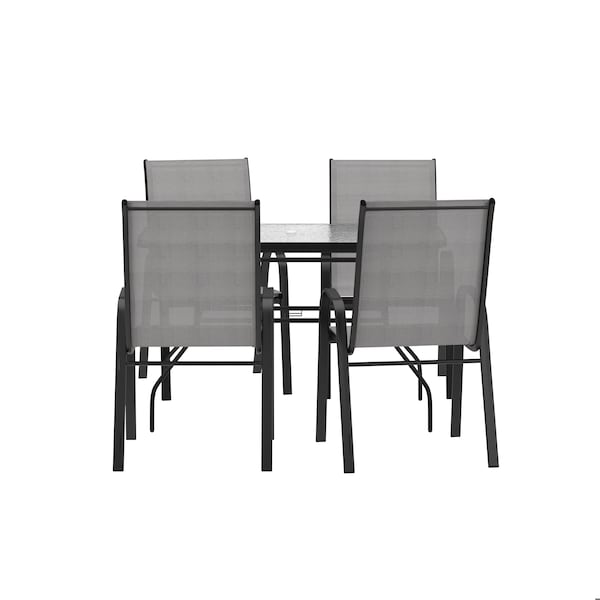 Flash Furniture Brazos 5 Piece Patio Dining Set w/Tempered Glass Patio Table w/4 Chairs w/Gray Seats and Backs FV-120B-303CG-GG - main